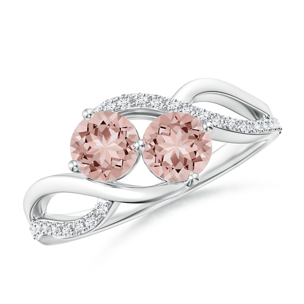 5mm AAAA Round Morganite Two Stone Bypass Ring with Diamonds in White Gold