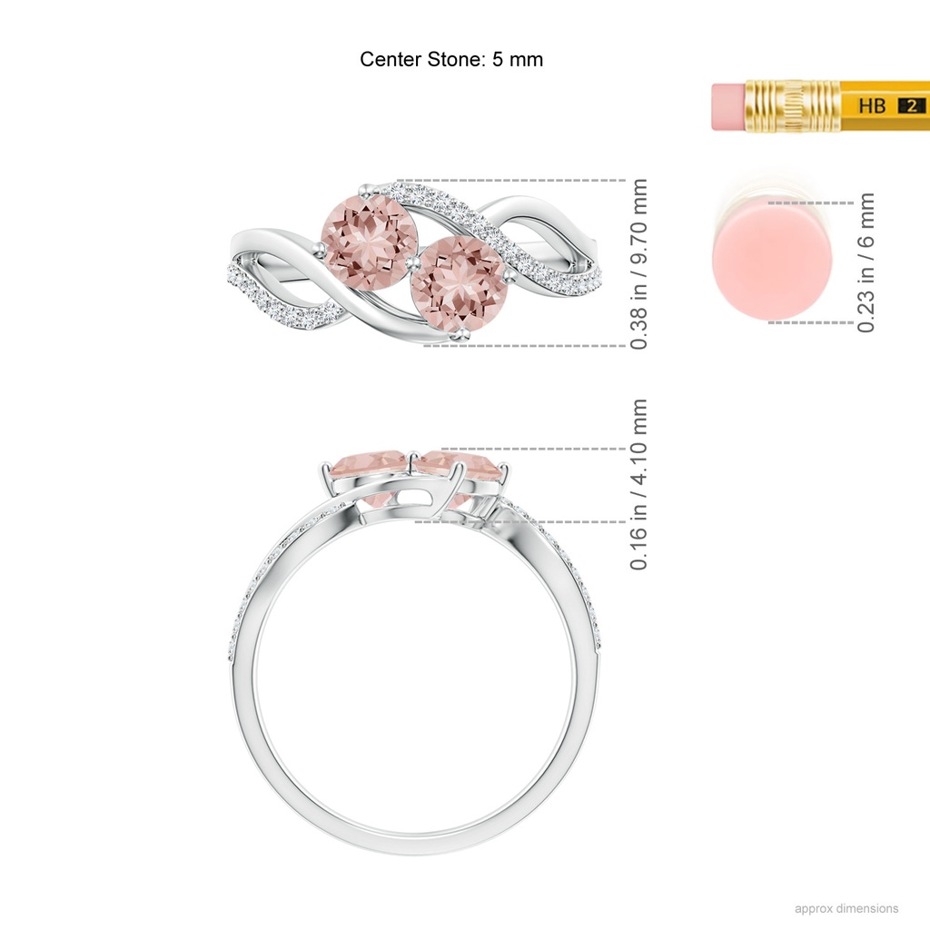 5mm AAAA Round Morganite Two Stone Bypass Ring with Diamonds in White Gold Ruler
