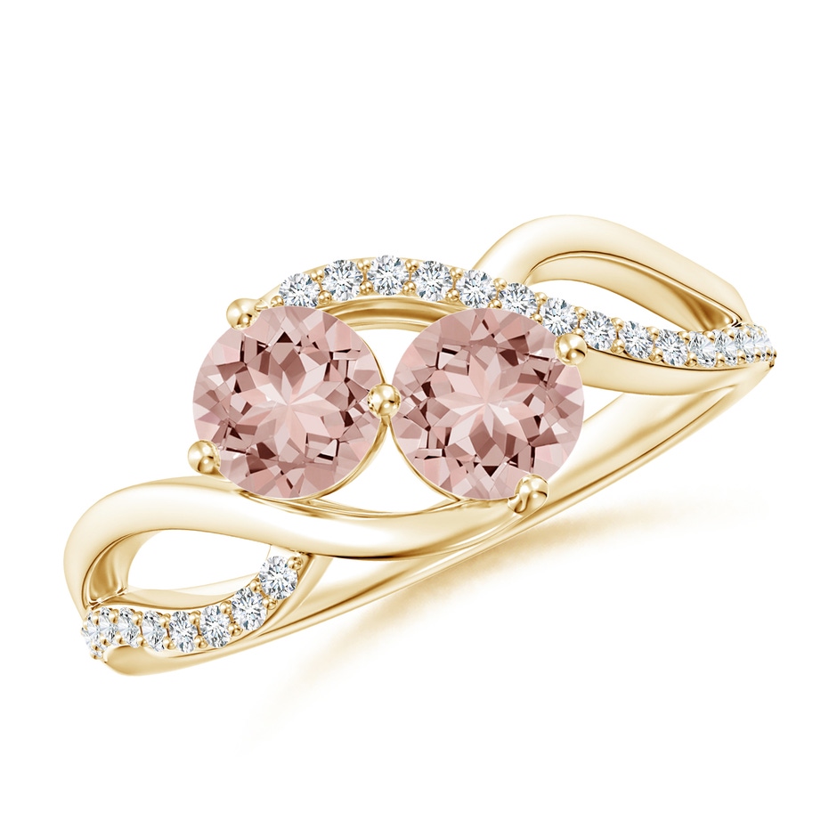 5mm AAAA Round Morganite Two Stone Bypass Ring with Diamonds in Yellow Gold 