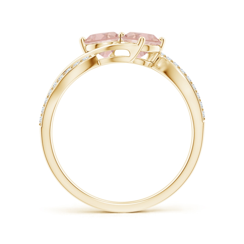 5mm AAAA Round Morganite Two Stone Bypass Ring with Diamonds in Yellow Gold Side-1