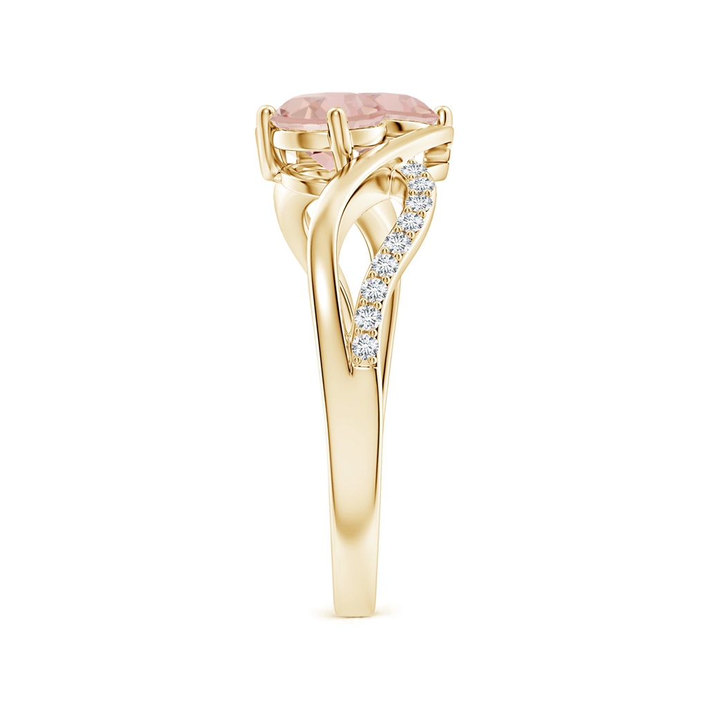 5mm AAAA Round Morganite Two Stone Bypass Ring with Diamonds in Yellow Gold Side-2