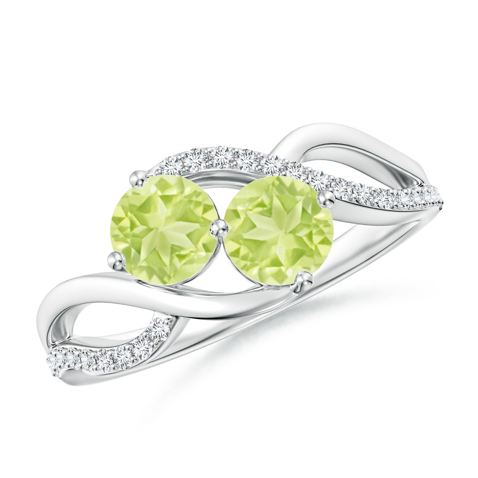 5mm A Round Peridot Two Stone Bypass Ring with Diamonds in S999 Silver 