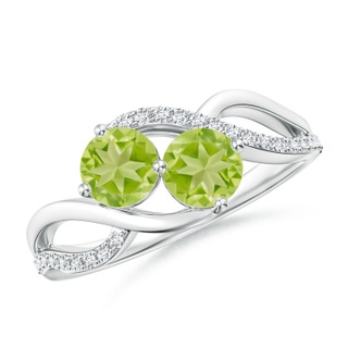5mm AA Round Peridot Two Stone Bypass Ring with Diamonds in S999 Silver