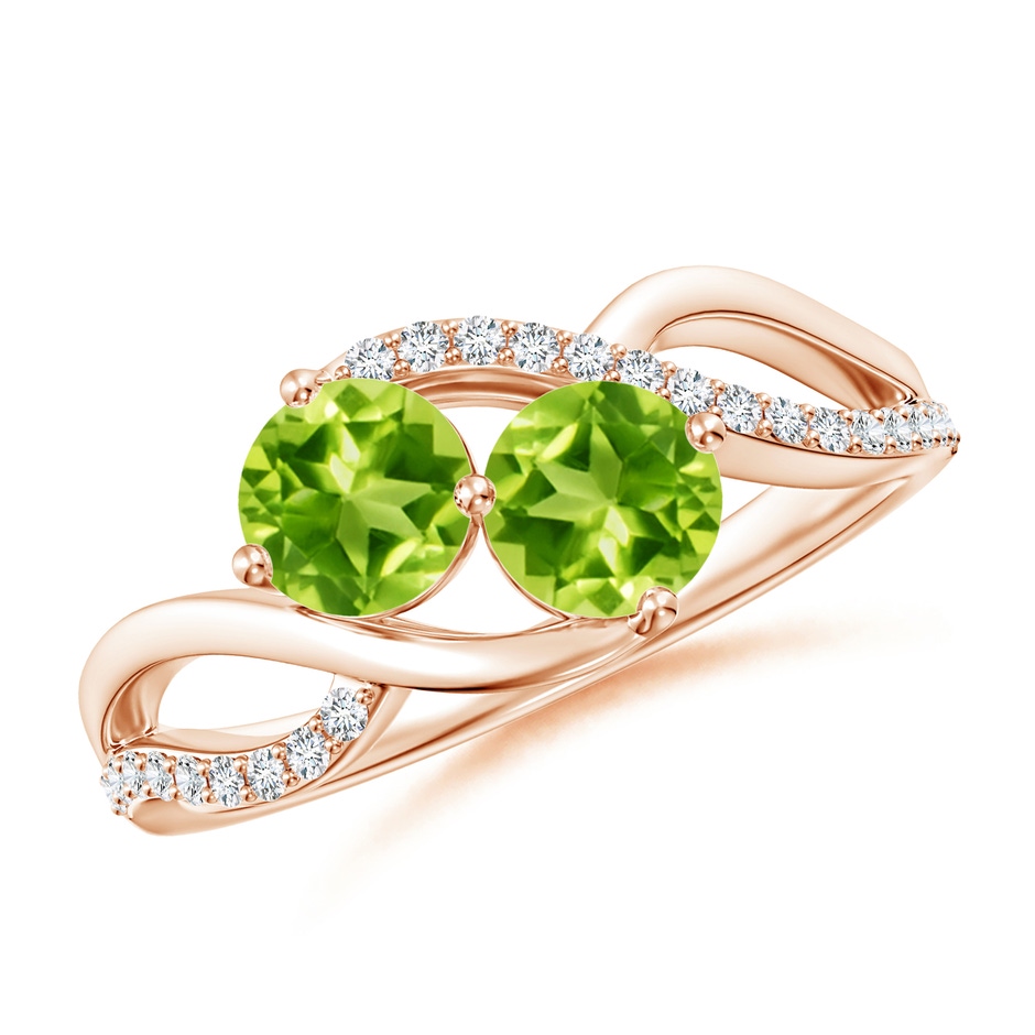 5mm AAA Round Peridot Two Stone Bypass Ring with Diamonds in Rose Gold 