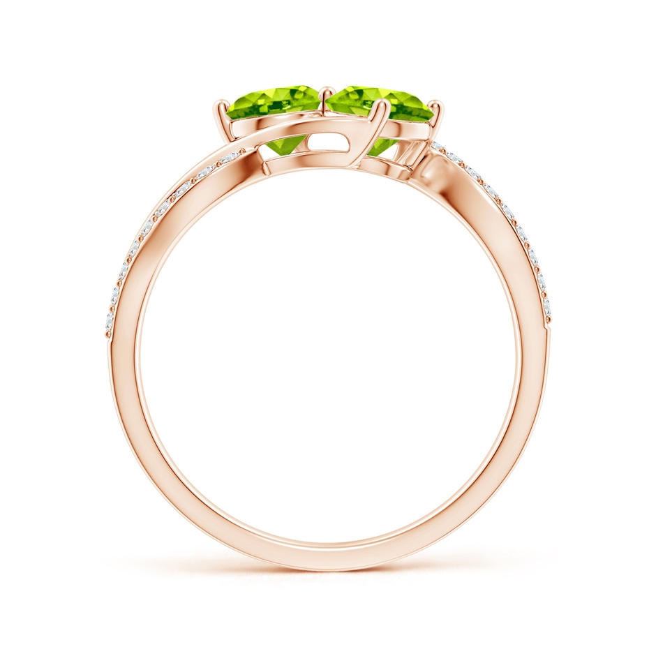 5mm AAA Round Peridot Two Stone Bypass Ring with Diamonds in Rose Gold side-1