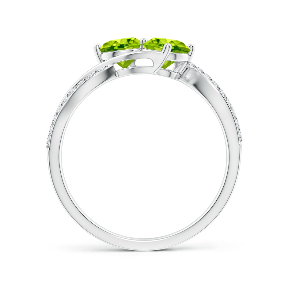 5mm AAA Round Peridot Two Stone Bypass Ring with Diamonds in White Gold side-1
