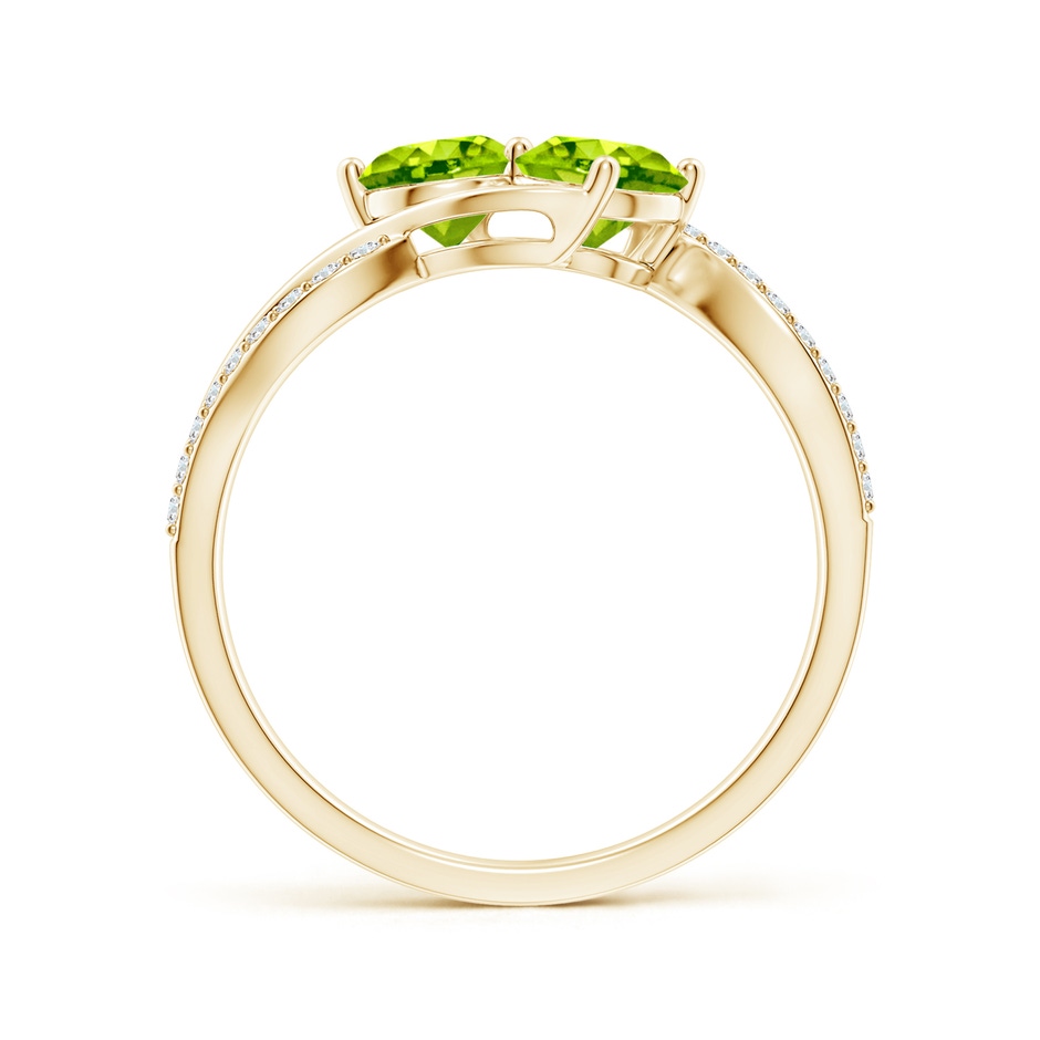 5mm AAA Round Peridot Two Stone Bypass Ring with Diamonds in Yellow Gold side-1