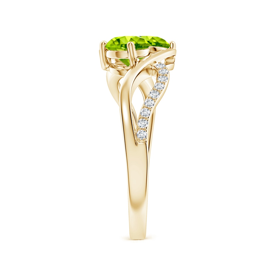 5mm AAA Round Peridot Two Stone Bypass Ring with Diamonds in Yellow Gold side-2