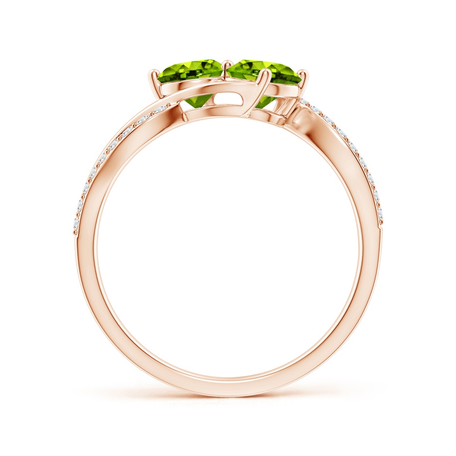 5mm AAAA Round Peridot Two Stone Bypass Ring with Diamonds in Rose Gold side-1