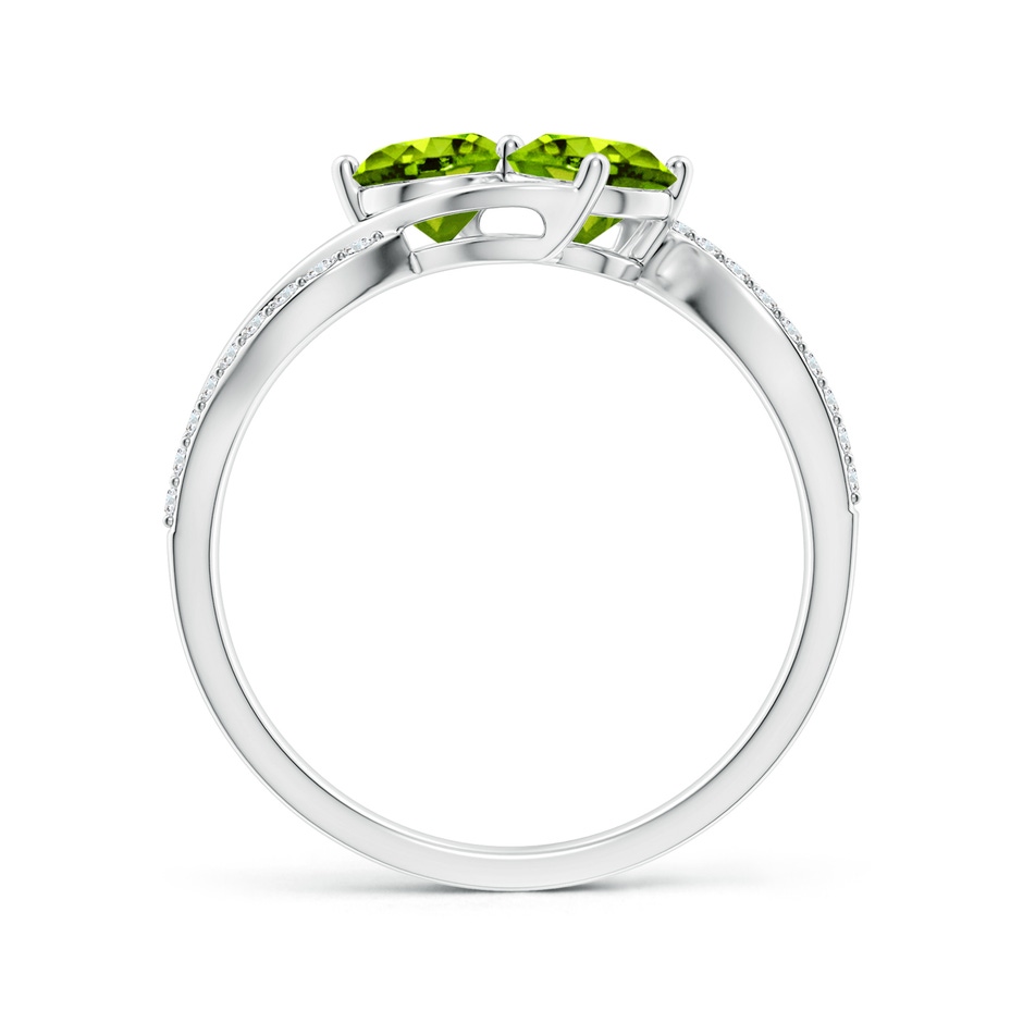 5mm AAAA Round Peridot Two Stone Bypass Ring with Diamonds in S999 Silver side-1