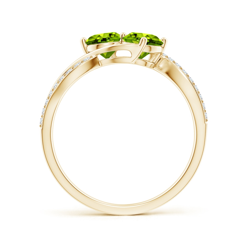 5mm AAAA Round Peridot Two Stone Bypass Ring with Diamonds in Yellow Gold side-1