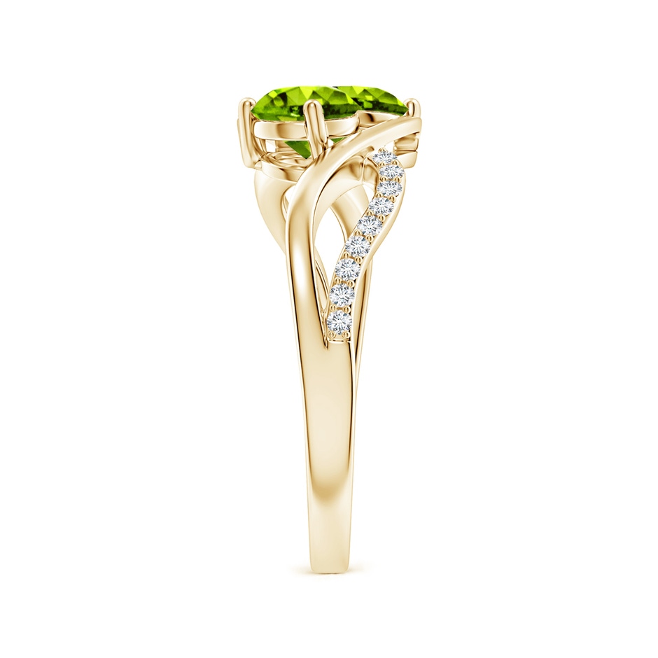 5mm AAAA Round Peridot Two Stone Bypass Ring with Diamonds in Yellow Gold side-2