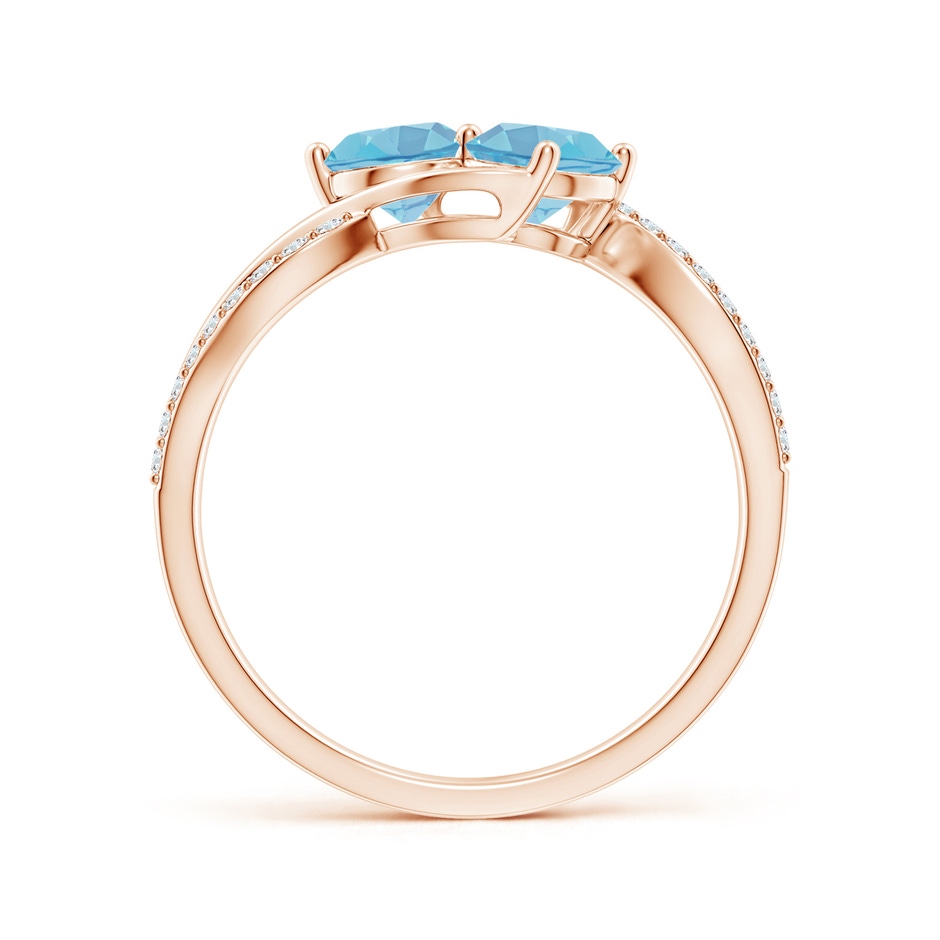 5mm A Round Swiss Blue Topaz Two Stone Bypass Ring with Diamonds in Rose Gold side-1