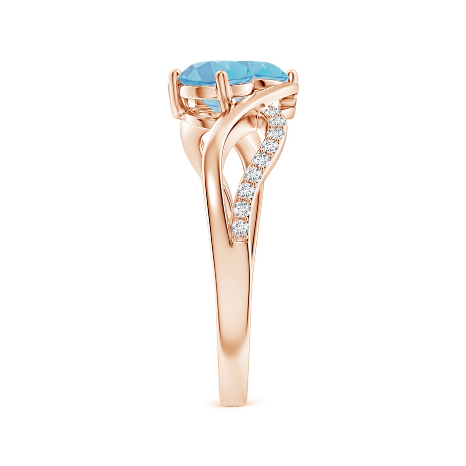 5mm A Round Swiss Blue Topaz Two Stone Bypass Ring with Diamonds in Rose Gold side-2
