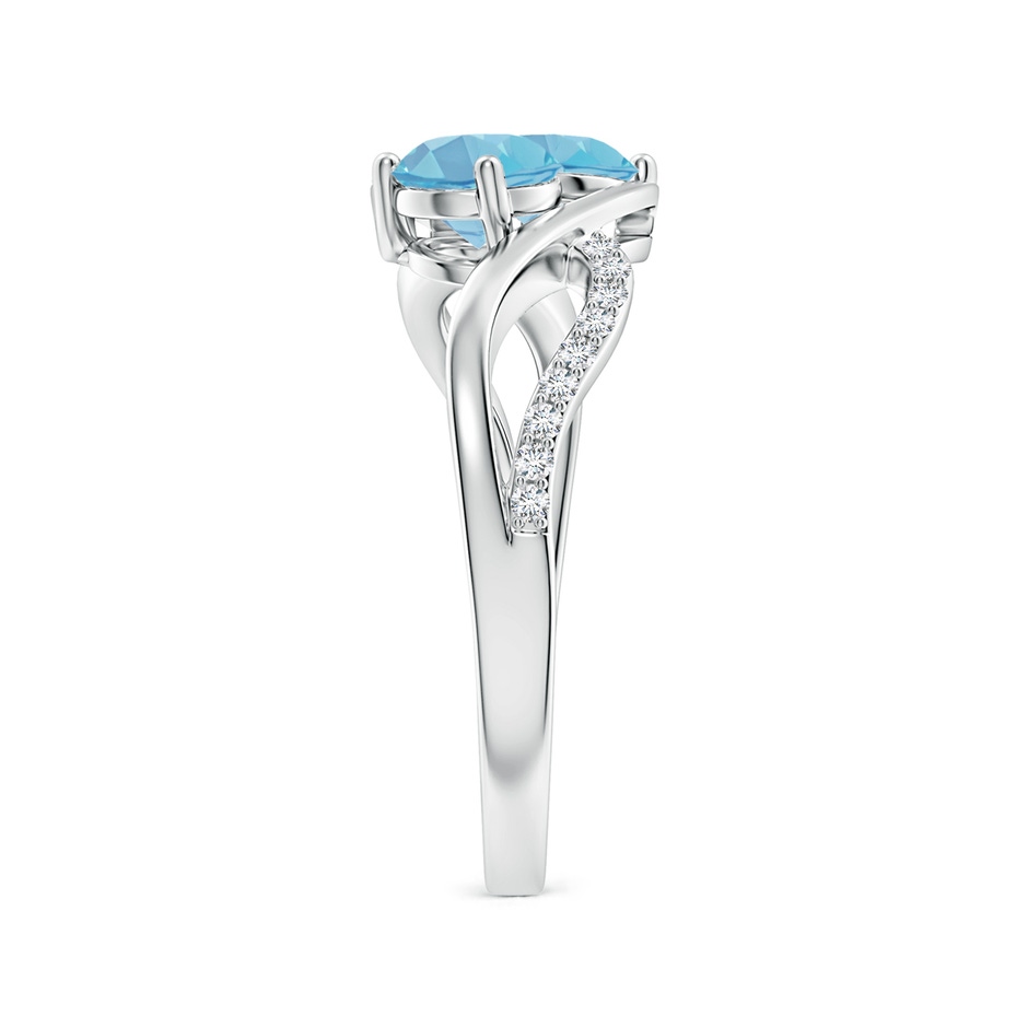 5mm A Round Swiss Blue Topaz Two Stone Bypass Ring with Diamonds in White Gold side-2