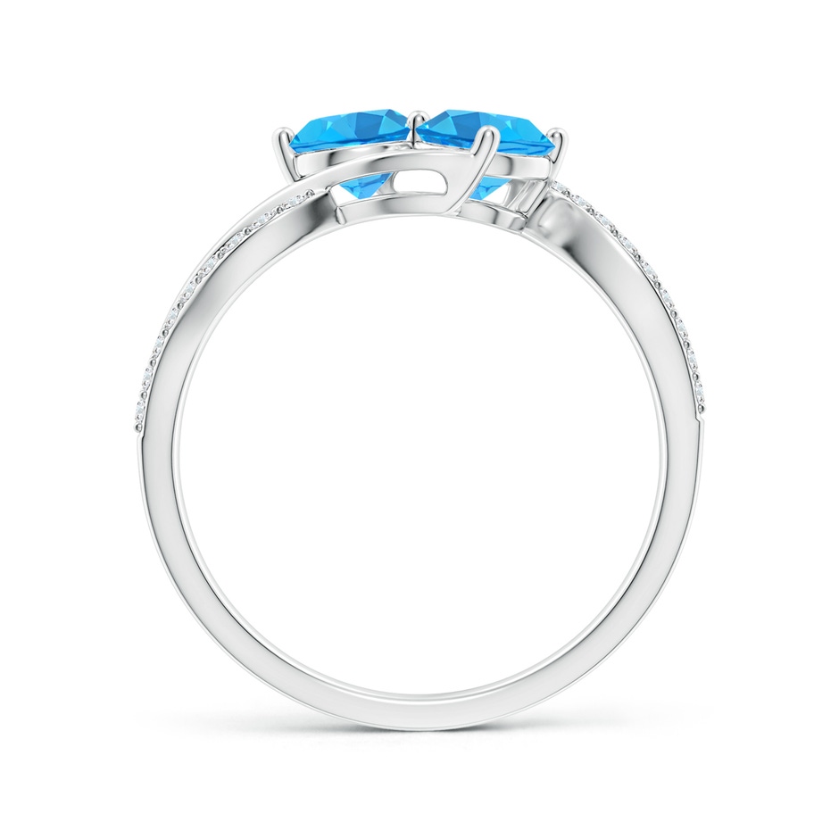 5mm AAA Round Swiss Blue Topaz Two Stone Bypass Ring with Diamonds in S999 Silver side-1