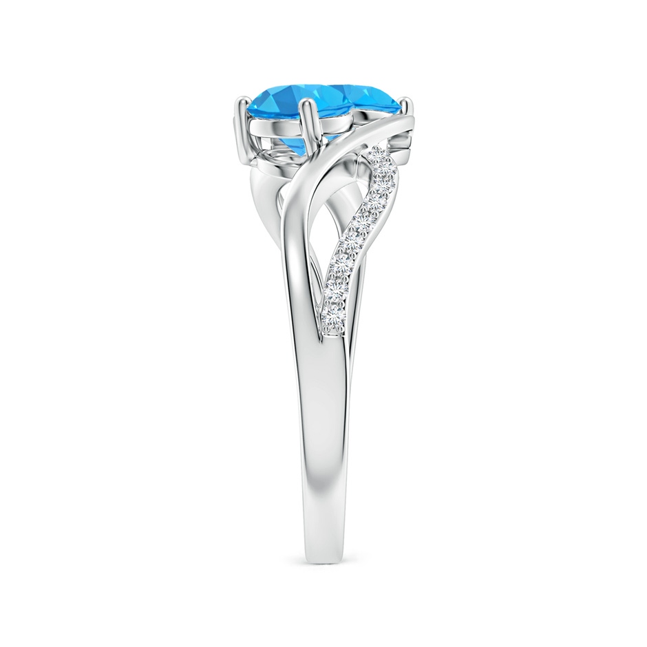 5mm AAA Round Swiss Blue Topaz Two Stone Bypass Ring with Diamonds in S999 Silver side-2