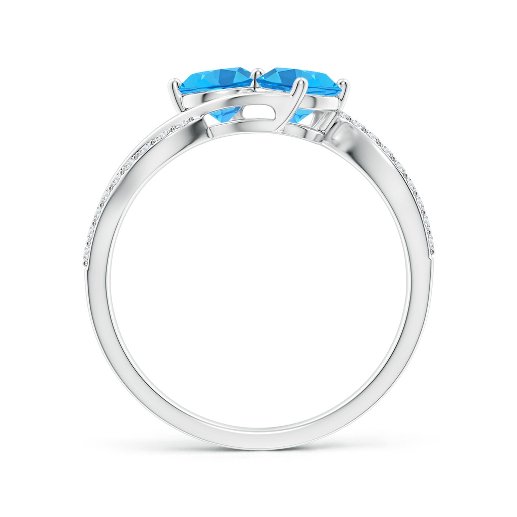 5mm AAA Round Swiss Blue Topaz Two Stone Bypass Ring with Diamonds in White Gold Side-1