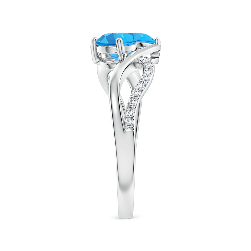 5mm AAA Round Swiss Blue Topaz Two Stone Bypass Ring with Diamonds in White Gold Side-2