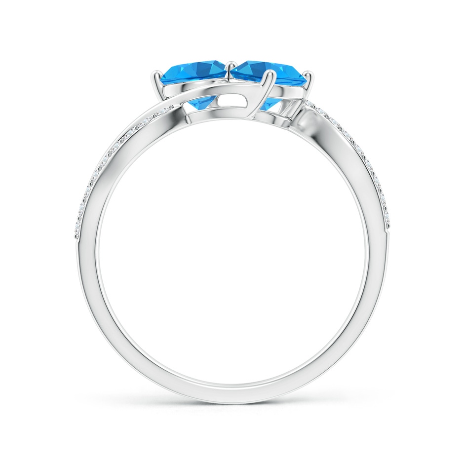 5mm AAAA Round Swiss Blue Topaz Two Stone Bypass Ring with Diamonds in S999 Silver side-1