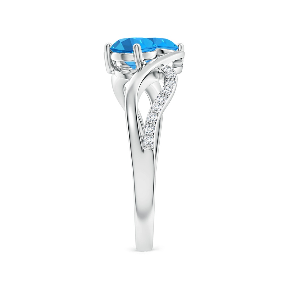 5mm AAAA Round Swiss Blue Topaz Two Stone Bypass Ring with Diamonds in S999 Silver side-2