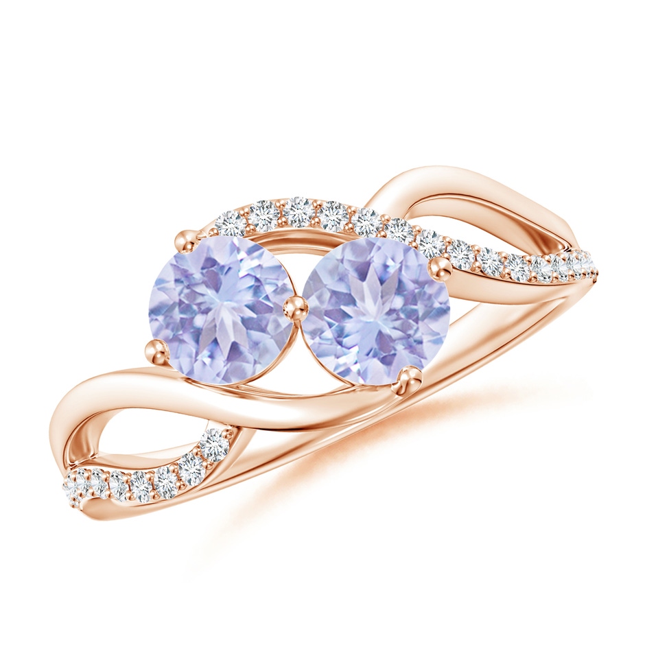 5mm A Round Tanzanite Two Stone Bypass Ring with Diamonds in Rose Gold 