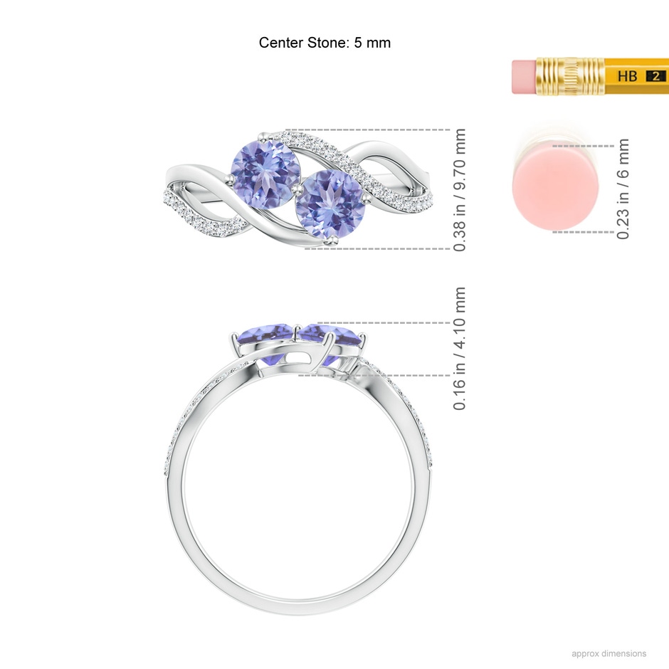 5mm AA Round Tanzanite Two Stone Bypass Ring with Diamonds in S999 Silver ruler
