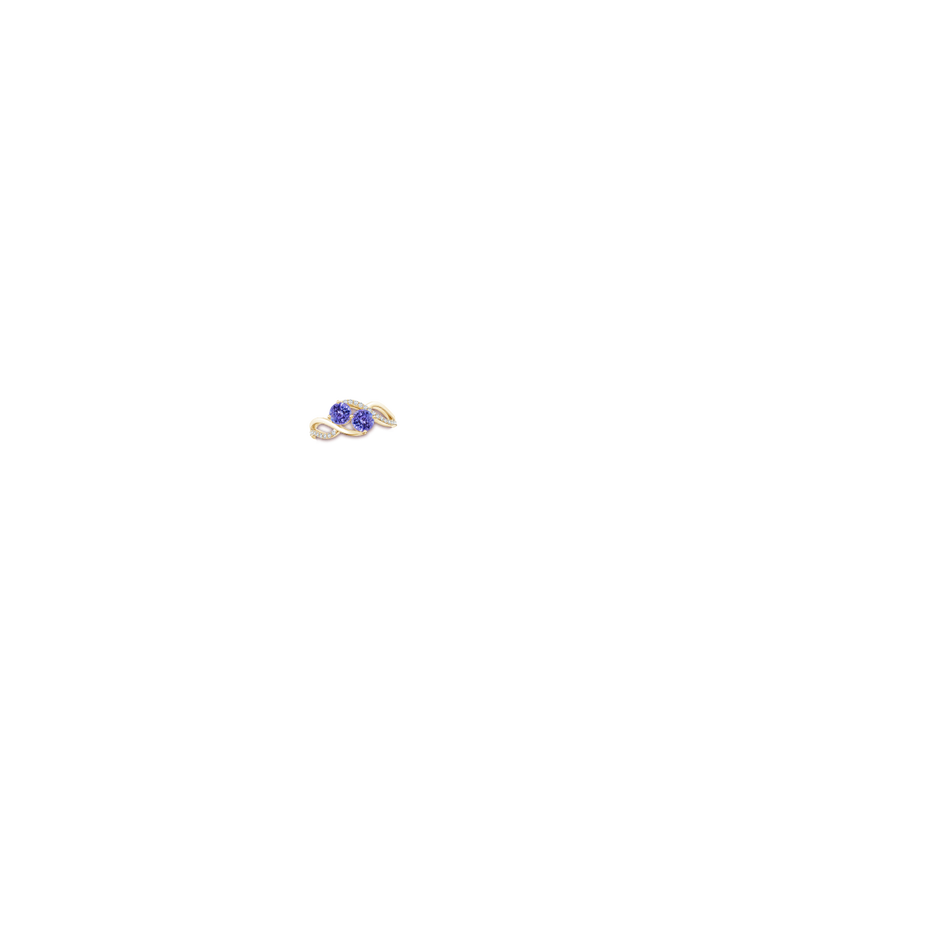5mm AAA Round Tanzanite Two Stone Bypass Ring with Diamonds in 10K Yellow Gold body-hand