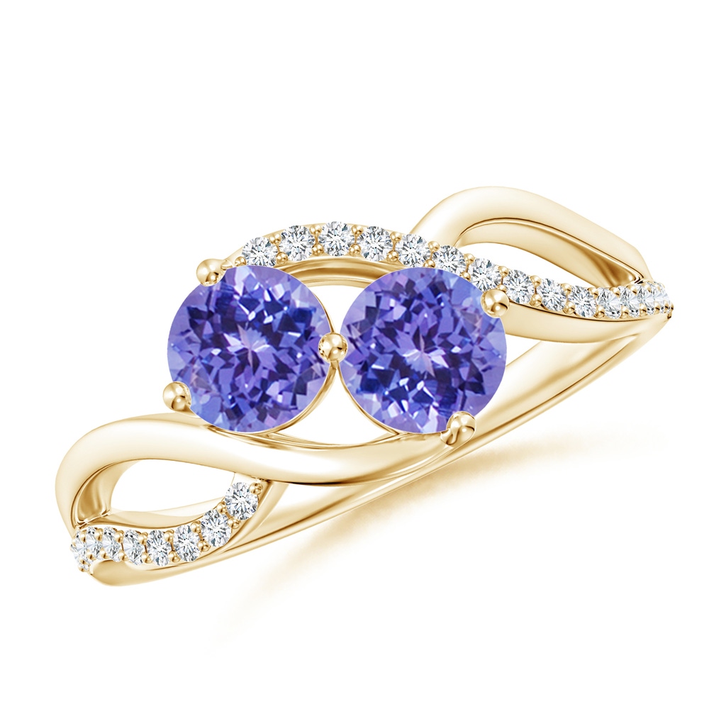 5mm AAA Round Tanzanite Two Stone Bypass Ring with Diamonds in 9K Yellow Gold