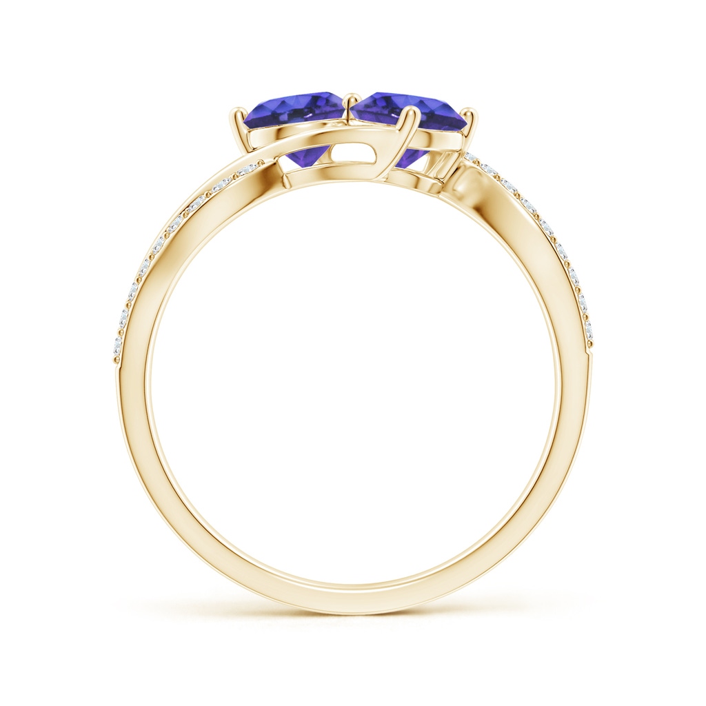 5mm AAA Round Tanzanite Two Stone Bypass Ring with Diamonds in 9K Yellow Gold Product Image