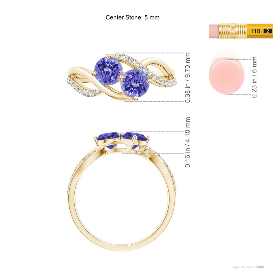 5mm AAA Round Tanzanite Two Stone Bypass Ring with Diamonds in 9K Yellow Gold product image