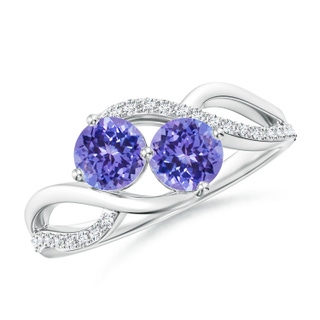 5mm AAA Round Tanzanite Two Stone Bypass Ring with Diamonds in S999 Silver