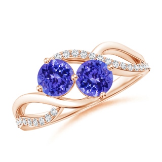 5mm AAAA Round Tanzanite Two Stone Bypass Ring with Diamonds in Rose Gold