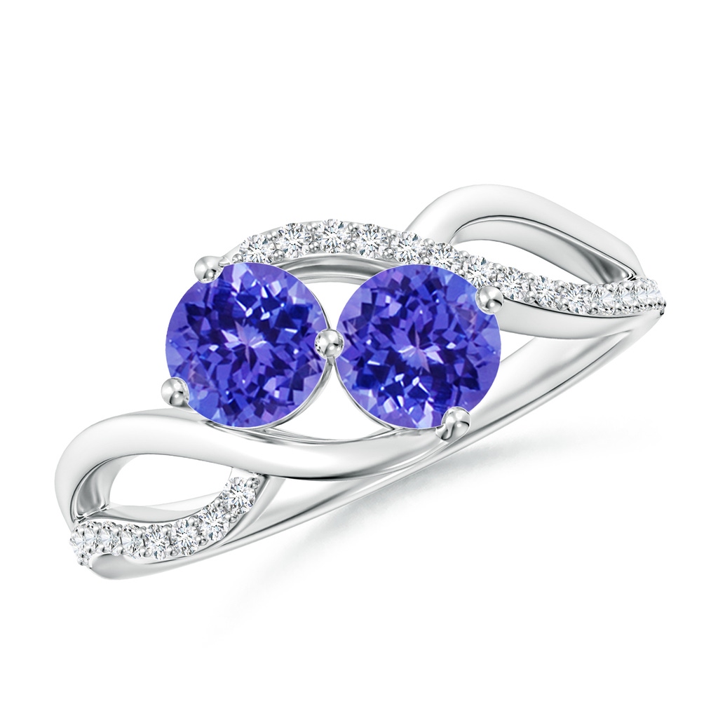 5mm AAAA Round Tanzanite Two Stone Bypass Ring with Diamonds in S999 Silver