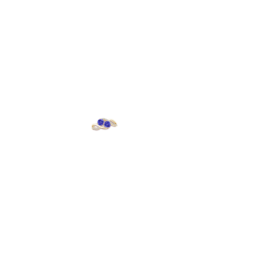 5mm AAAA Round Tanzanite Two Stone Bypass Ring with Diamonds in Yellow Gold body-hand