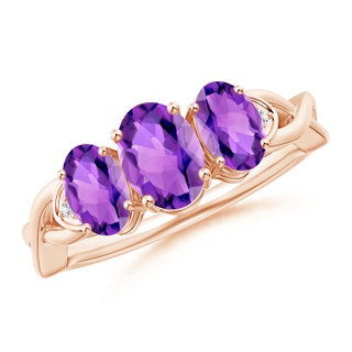 7x5mm AAA Oval Amethyst Three Stone Criss-Cross Ring in Rose Gold