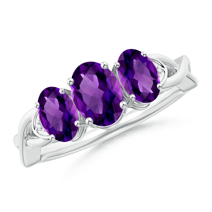 7x5mm AAAA Oval Amethyst Three Stone Criss-Cross Ring in White Gold