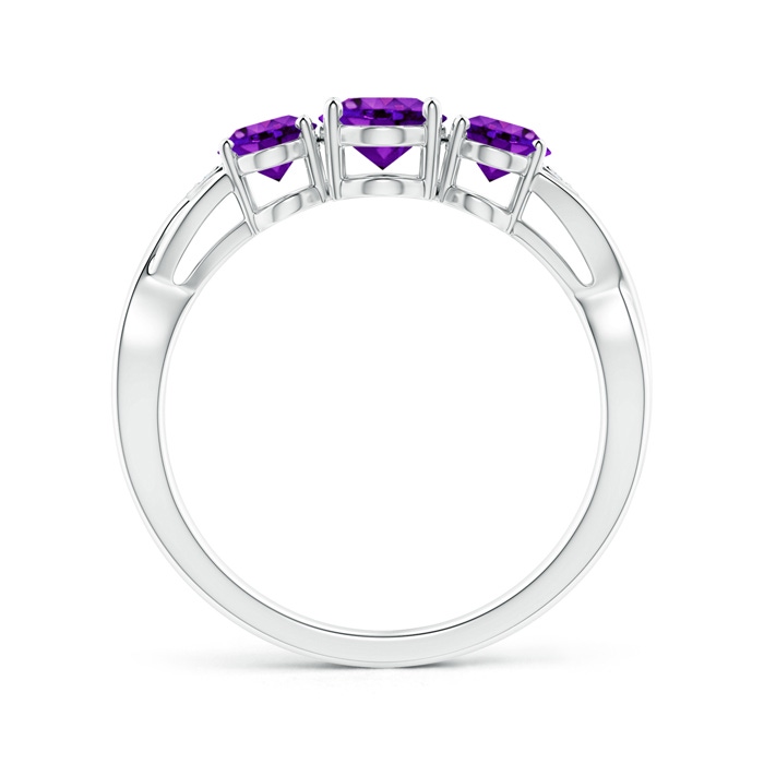 7x5mm AAAA Oval Amethyst Three Stone Criss-Cross Ring in White Gold Product Image