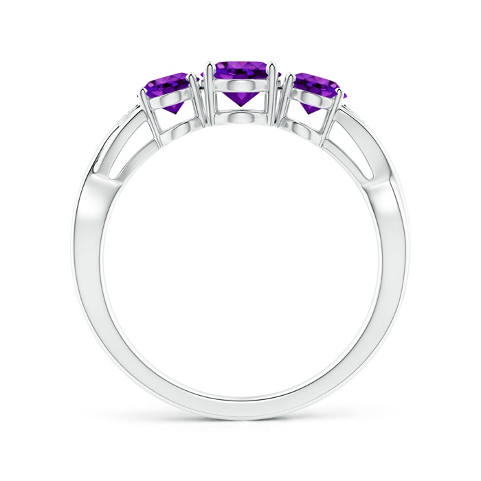 7x5mm AAAA Oval Amethyst Three Stone Criss-Cross Ring in White Gold product image