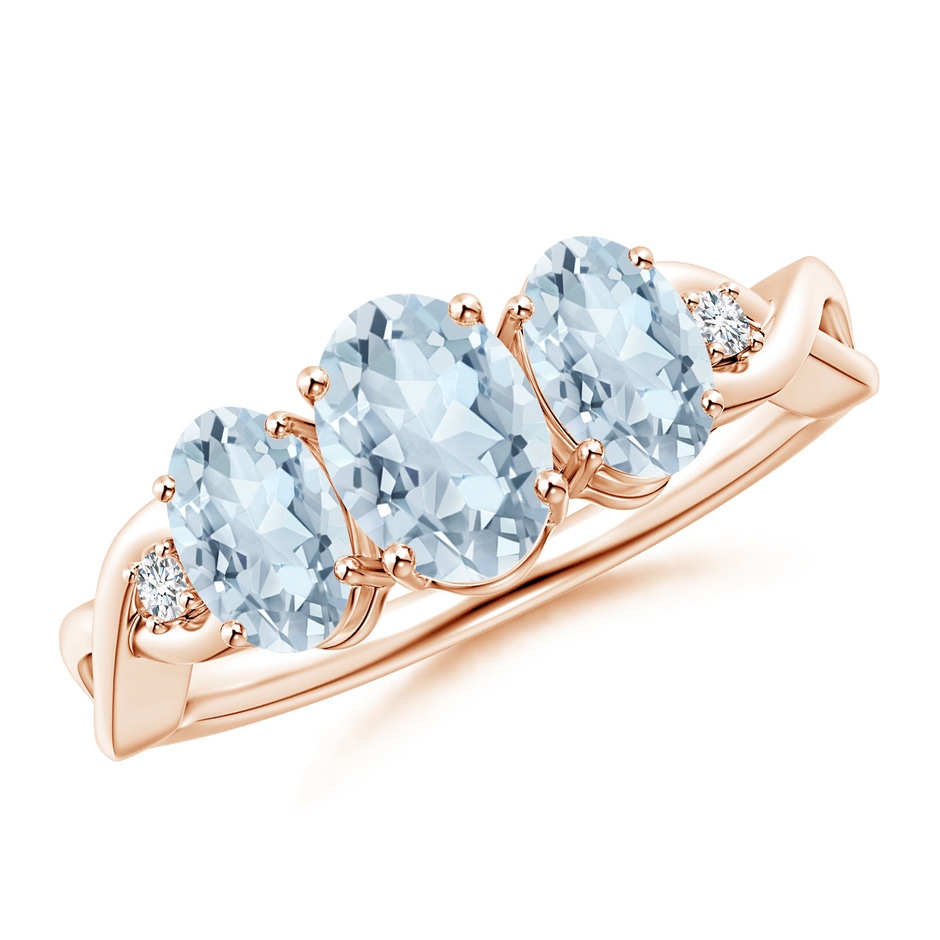7x5mm A Oval Aquamarine Three Stone Criss-Cross Ring in Rose Gold 