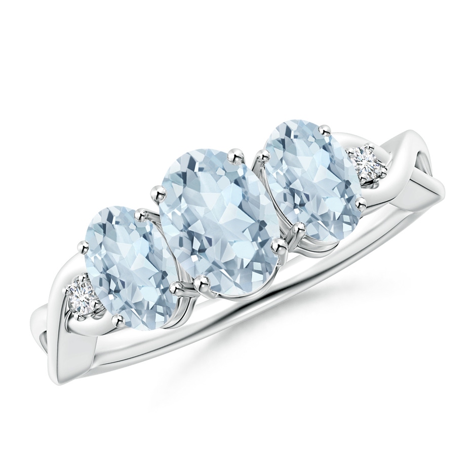 7x5mm A Oval Aquamarine Three Stone Criss-Cross Ring in White Gold 