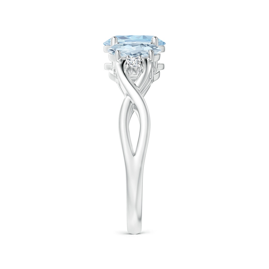 7x5mm A Oval Aquamarine Three Stone Criss-Cross Ring in White Gold side-2