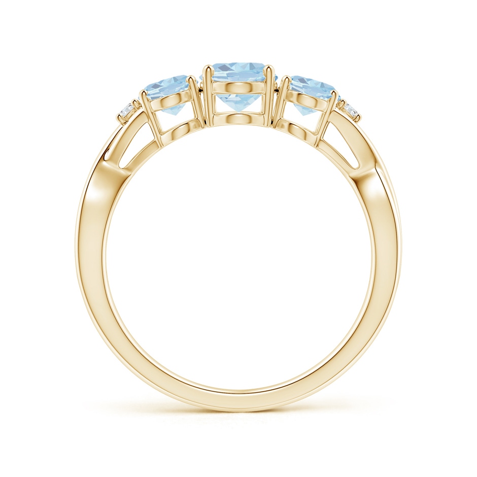 7x5mm A Oval Aquamarine Three Stone Criss-Cross Ring in Yellow Gold side-1