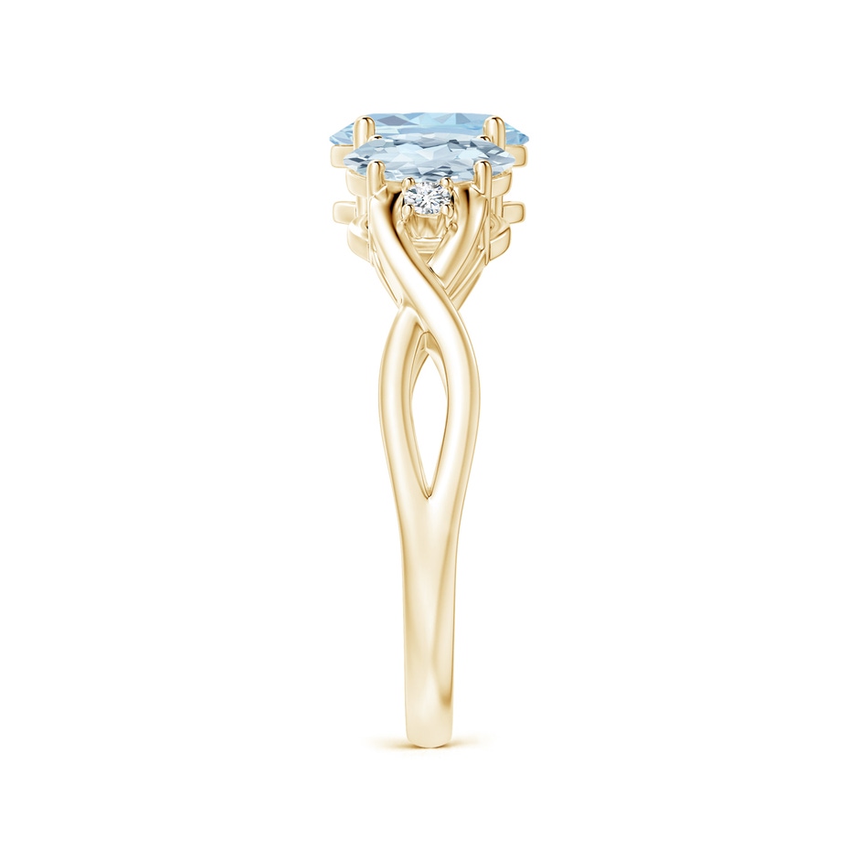 7x5mm A Oval Aquamarine Three Stone Criss-Cross Ring in Yellow Gold side-2