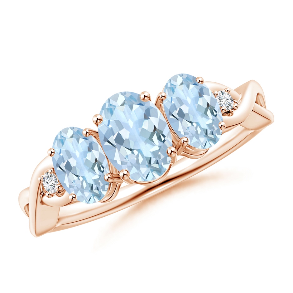 7x5mm AA Oval Aquamarine Three Stone Criss-Cross Ring in Rose Gold 