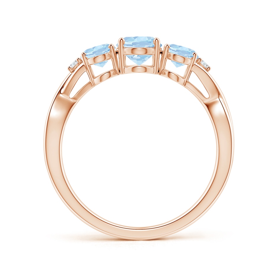 7x5mm AA Oval Aquamarine Three Stone Criss-Cross Ring in Rose Gold side-1