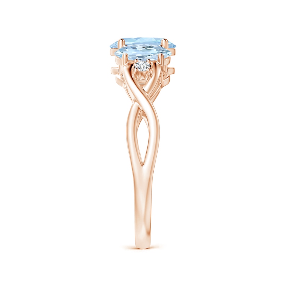7x5mm AA Oval Aquamarine Three Stone Criss-Cross Ring in Rose Gold side-2