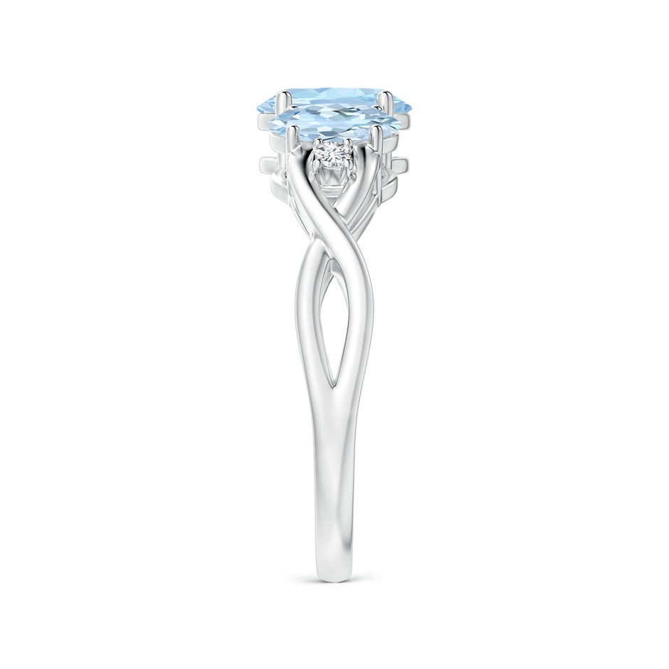 7x5mm AA Oval Aquamarine Three Stone Criss-Cross Ring in White Gold side-2