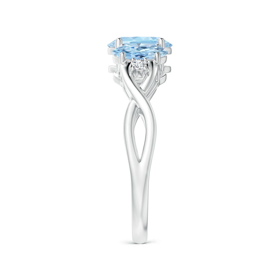 7x5mm AAA Oval Aquamarine Three Stone Criss-Cross Ring in 9K White Gold side-2