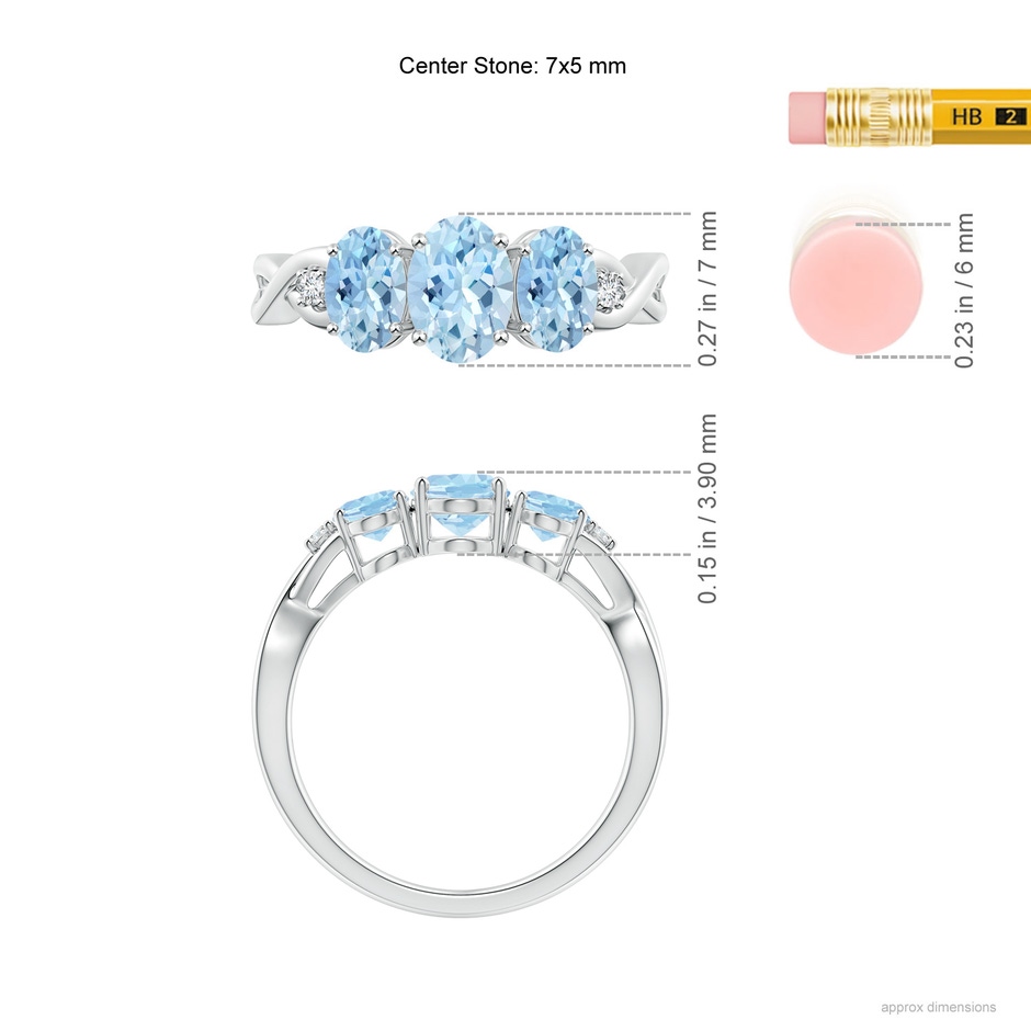 7x5mm AAA Oval Aquamarine Three Stone Criss-Cross Ring in 9K White Gold ruler